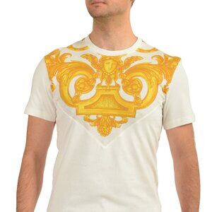 Versace Men's White & Gold Heritage Logo Print Short Sleeve T-Shirt US L IT 52